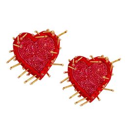 Sangria Beaded Heart Shaped Stud Earrings-picture-37