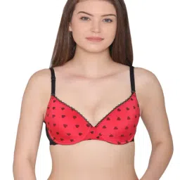 Clovia Black & Red Under-Wired Padded T-Shirt Bra-image-49