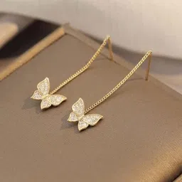 BEYTER Classic Sterling Silver Stones Studded Butterfly Shaped Drop Earrings-picture-19