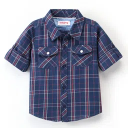 Babyhug 100% Cotton Woven Full Sleeves Checked Shirt - Navy Blue-picture-22