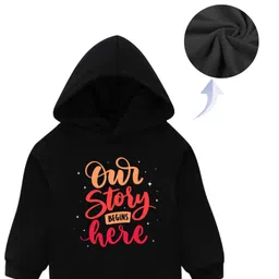 KAVEE Full Sleeves Our Story Begins Here Printed Pure Cotton Warm Fleece Hooded Sweatshirt - Black-image-79
