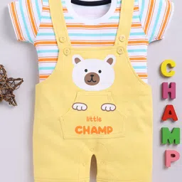 TOONYPORT Cotton Half Sleeves Bear Printed Dungaree Set - Yellow-picture-11