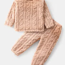 Kookie Kids Full Sleeves Winter Wear Night Suit - Light Brown-picture-12