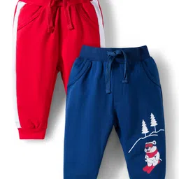 Doodle Poodle Cotton Looper Knit Full Length Lounge Pant With Animal Print Pack Of 2 - Navy Blue & Red-picture-27