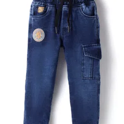 Olio Kids Woven Full Length Denim Jeans With Text Patch - Navy Blue-picture-10