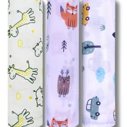 LazyToddler Multipurpose Swaddle Wrap 100% MuslinPack of 3 Shapes Print- Multicolour-picture-18