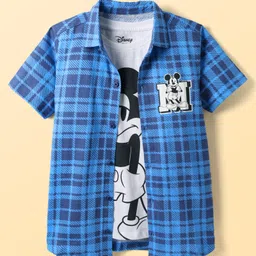 Pine Kids Disney Single Jersey Knit Half Sleeves Checkered Shirt & Sleeveless T-Shirt With Front & Back Mickey Mouse - Blue & White-picture-27