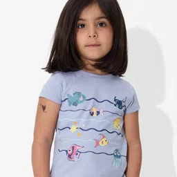 The Souled Store Cotton Knit Half Sleeves Fishes Printed Tee - Blue-picture-24