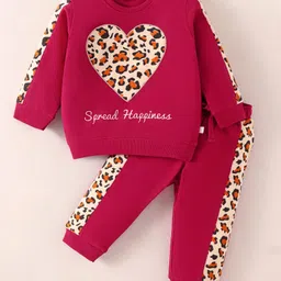 Mark & Mia Terry Knit Full Sleeves Sweatshirt & Lounge Pant Set with Text Print & Heart Patch - Maroon-picture-21