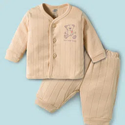 Zero Sinker Knit Full Sleeves Night Suit With Text Print - Cream-picture-13