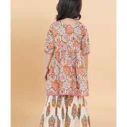 Adiva Three Fourth Sleeves Floral Motif Print Kurti With Sharara - White image 3