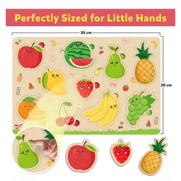 Little Berry Fruits Wooden Puzzle Tray Knob and Peg Puzzle Multicolour - 10 Pegs image 2