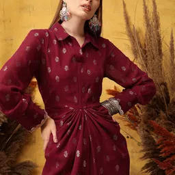 indo street Printed Cuffed Sleeves Maxi Ethnic Dress image 2