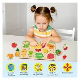 Little Berry Fruits Wooden Puzzle Tray Knob and Peg Puzzle Multicolour - 10 Pegs image 3