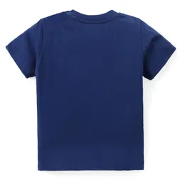 Babyhug Cotton Knit Half Sleeves Night Suit With Text & Stars Print - Navy image 3