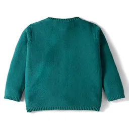 Babyhug Cotton Knit Full Sleeves Front Open Sweater Set with Bear Patch & Cap - Teal Blue image 3