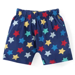 Babyhug Cotton Knit Half Sleeves Night Suit With Text & Stars Print - Navy image 4