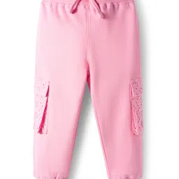 Babyoye 100% Cotton Knit Full Sleeves Winter Wear Hooded Sweatshirt & Lounge Pant Set With Heart Print - Pink image 4
