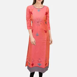 Biyu Women Woven Design Embroidered Festive Cotton Straight Kurta-picture-39