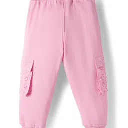 Babyoye 100% Cotton Knit Full Sleeves Winter Wear Hooded Sweatshirt & Lounge Pant Set With Heart Print - Pink image 5