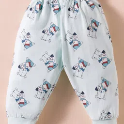 CUCUMBER Sinker Knit Full Sleeves Front Open T-Shirt & Joggers Set with Teddy Print - Blue image 5