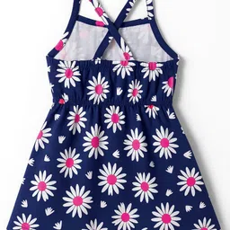 Doodle Poodle 100% Cotton Single Jersey Knit Floral Printed Frock with Half Sleeves Inner Tee - Navy Blue & Pink image 5