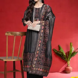 Varanga Women Ethnic Motifs Printed Regular Chanderi Silk Kurta with Trousers & With Dupatta image 4