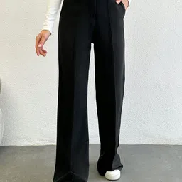 NUCOUTHS Women Relaxed Straight Leg Straight Fit High-Rise Trousers-picture-27