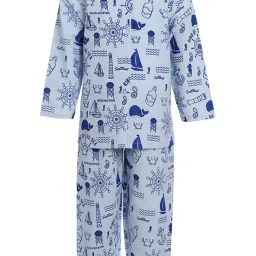 A Little Fable Kids Blue Printed Night Suit image 1
