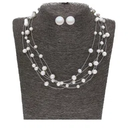Sri Jagdamba Pearls Pearl White Alloy Necklace Set image 1