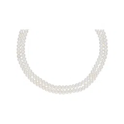 Sri Jagdamba Pearls 2 Line Pearl White Alloy Necklace Set image 3