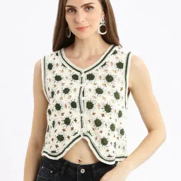 showoffff SHOWOFF Cream Self Design Crop Shrug-picture-39