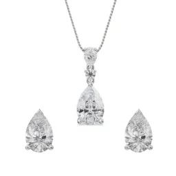 EMORI 18k (750) White Gold Pear Diamond Necklace & Earring Set-picture-10