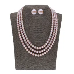 Sri Jagdamba Pearls 3 Line Pink Alloy Necklace Set image 1
