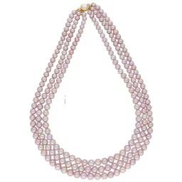 Sri Jagdamba Pearls 3 Line Pink Alloy Necklace Set image 2