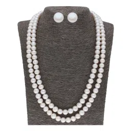 Sri Jagdamba Pearls 2 Line Pearl White Alloy Necklace Set image 1