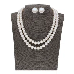 Sri Jagdamba Pearls 2 Line Pearl White Alloy Necklace Set image 1
