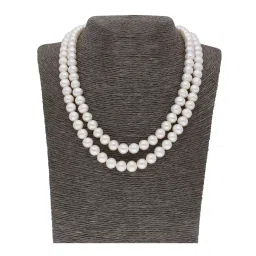 Sri Jagdamba Pearls 2 Line Pearl White Alloy Necklace Set image 2