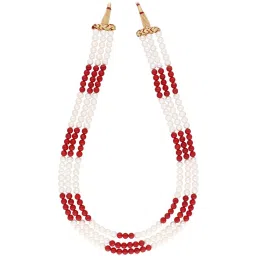 Sri Jagdamba Pearls 3 Line Pearl White & Red Alloy Necklace Set image 2