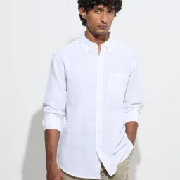 WES Casuals by Westside White Checkered Relaxed-Fit Cotton-Blend Shirt-picture-31