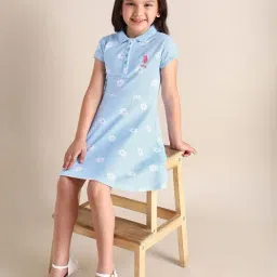 U.S. Polo Assn. Girls Blue Cotton Printed Dress-image-64