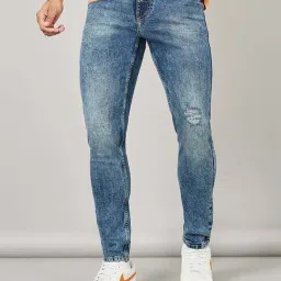 Styli Blue Skinny Fit Heavily Washed Distressed Jeans-image-0
