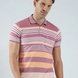Monte Carlo Maroon Regular Fit Striped Polo T-Shirt-image-55