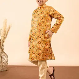 StyloBug Boys Yellow Cotton Printed Kurta Set image 3