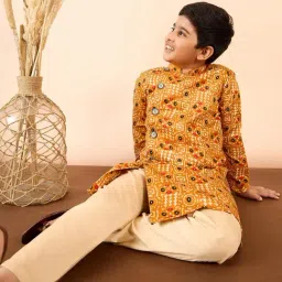 StyloBug Boys Yellow Cotton Printed Kurta Set image 5