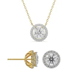 EMORI 14k (585) Yellow Gold Havana Solitaire Diamond Necklace & Earring Set-picture-44