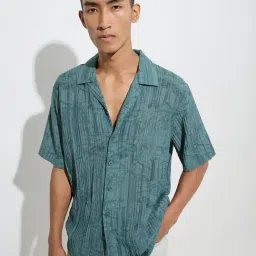 nuon men Nuon by Westside Green Seersucker Relaxed-Fit Shirt-picture-48