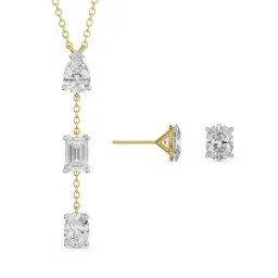 EMORI 14k (585) Yellow Gold Tri Diamond Drop Necklace & Earring Set-image-52