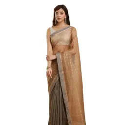 Fabindia Yellow & Grey Woven Design Saree-picture-24