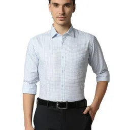 Park Avenue Blue Slim Fit Check Shirt image 1
